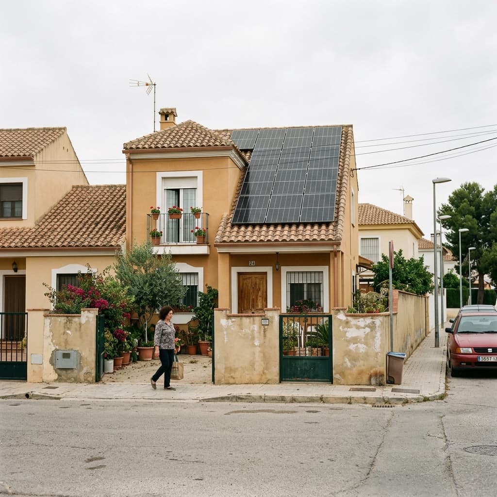 Vivienda residencial en España con placas solares instaladas en el tejado